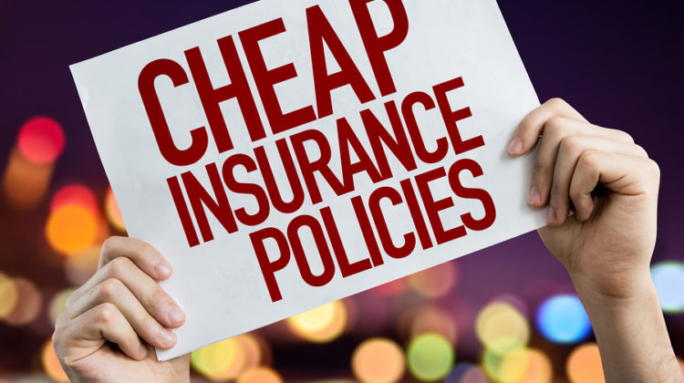 Cheap Insurance Policies placard with night lights on background